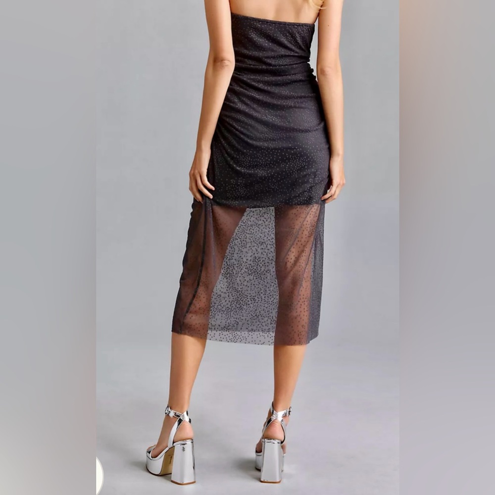 Anthropologie Sheer Ruched Shimmer Midi Dress - Picture 6 of 13